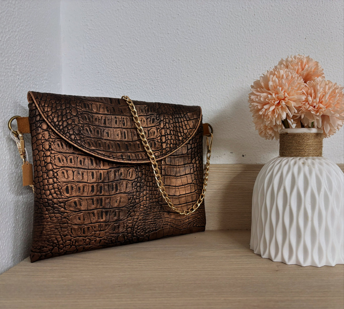 Pochette Simili cuir bronze artisanale