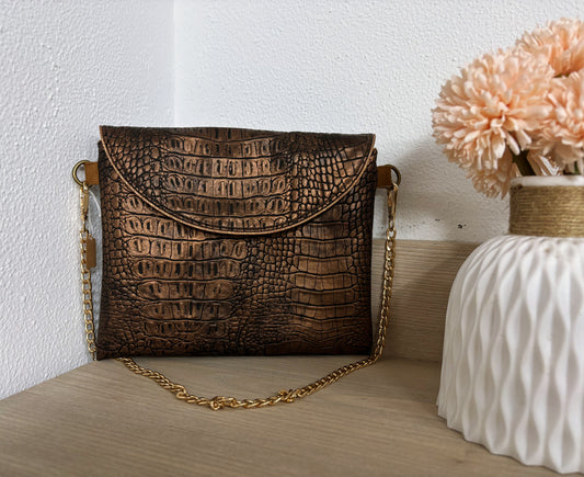 Pochette Simili cuir bronze artisanale