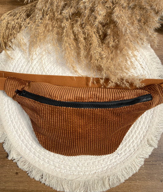 Sac banane velours côtelé camel